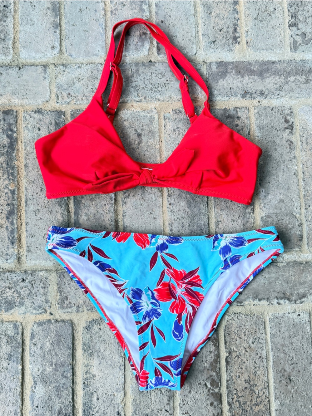 Red & Aqua Floral Two-Piece Bikini Set - Women